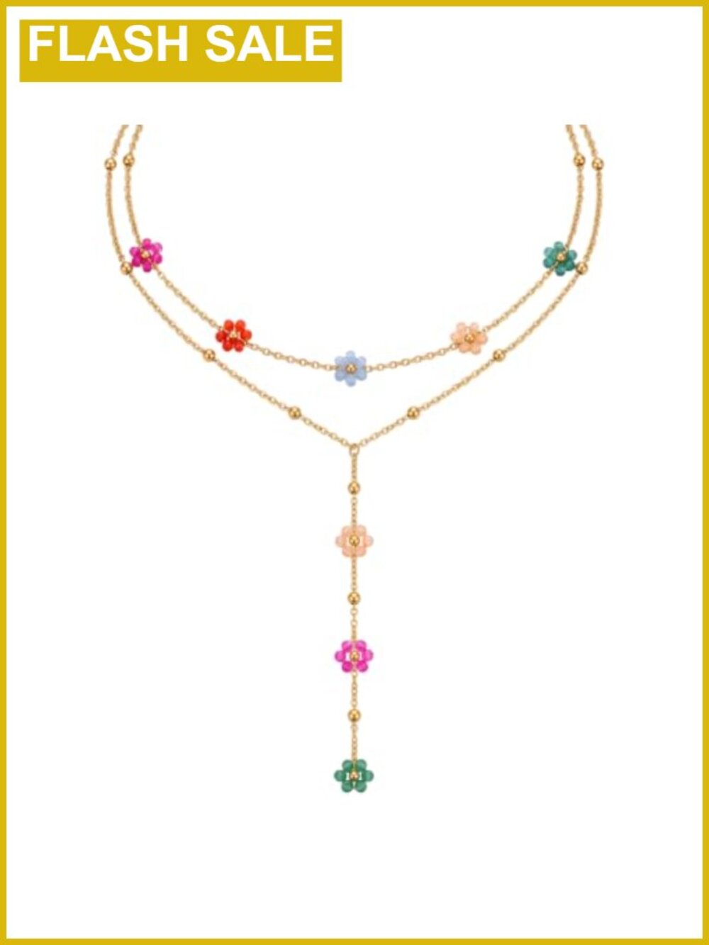 18K Gold Plated Stainless Steel Y Necklace Boho Floral Necklace for Women,